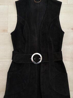 Vintage Black Suede Leather Waistcoat (Stagecoach) Size Small